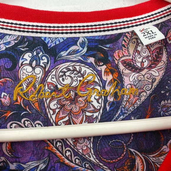 Robert Graham Men's Polo Shirt 2XL Red Paisley Placket - Picture 7 of 13